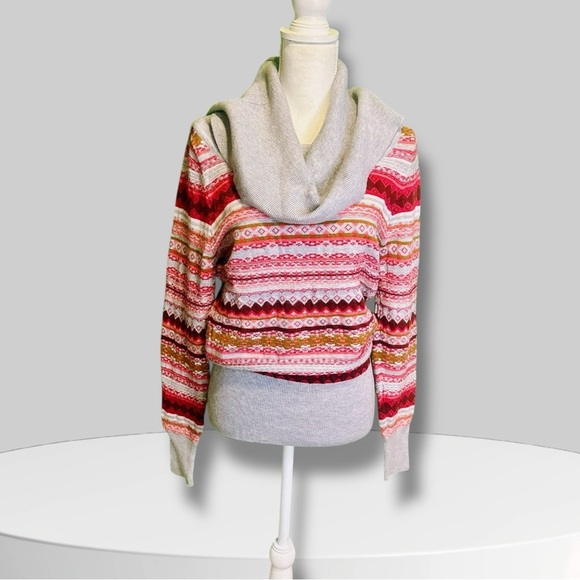 Athleta ‘Shasta’ Cowl Neck Sweater in Pink & Gray Fair Isle Print Size Large - Picture 1 of 11